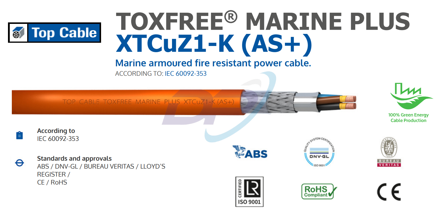 Cáp Điều Khiển Top Cable Toxfree Marine Plus Xtcuz1 K As With Bedding Cáp Hàng Hải Chính 3614